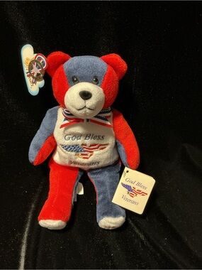 God Bless Veterans Red & Blue Patriotic Plush Bear by-Holy Bears